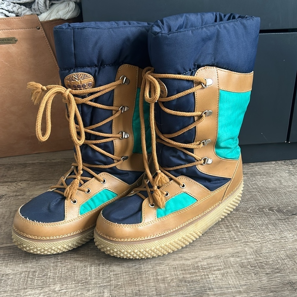 Diadora Navy Teal Tan Winter Rain Boots